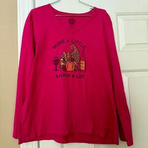 Vintage Life if Good Women's V-neck Crusher Tee -- Wine a little; laugh a lot